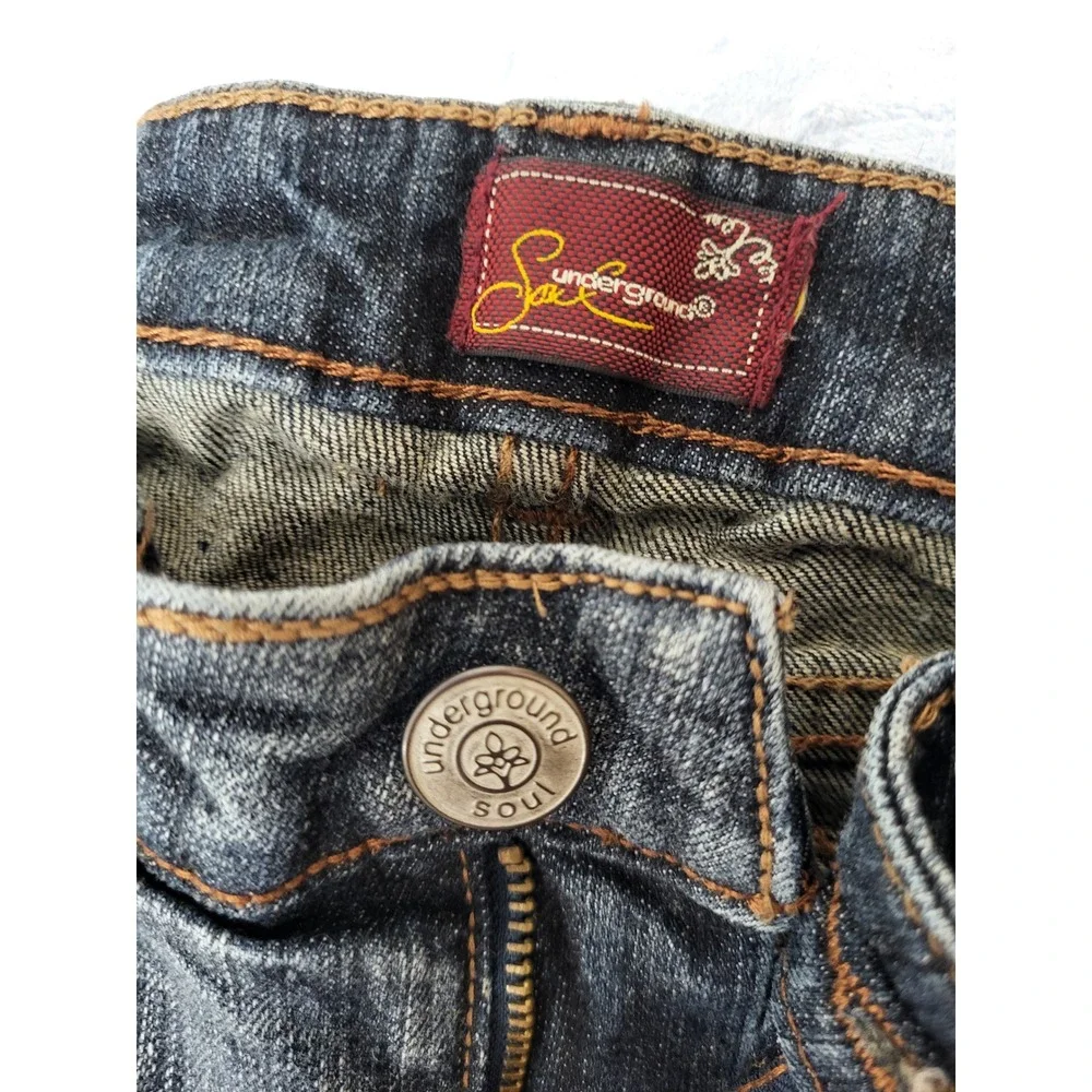 Underground Soul Girls Size 16 Dark Wash Embroidered Bootcut Jeans Whiskered Y2K
